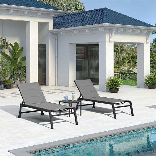 Image of PURPLE LEAF Extra Large Outdoor Chaise Lounge 4 Pieces Aluminum Patio Lounge Chair with Wheels Reclining Chair for Patio Pool Beach Sunbathing Grey Oversized Lounger