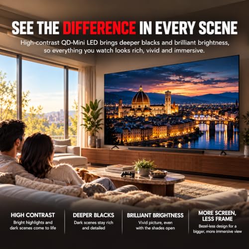TCL 85" QM64L High Contrast QD-MINI-LED 4K AI Smart Fire TV | 144 HZ, Motion Rate 480, Dolby Vision & Atmos, Onkyo 2.1 Audi…