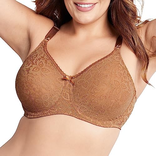 Bali Lace 'N Smooth Underwire Bra, Lace Bra with Stay-in-Place Straps, Full-Coverage Stretch-Lace Underwire Bra for Everyday, Cinnamon Butter, 34C