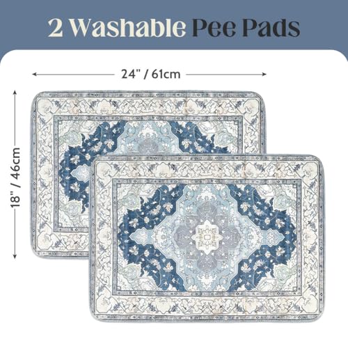 Image of Washable Pee Pads for Dogs, 2 Pack Reusable Puppy Training Pads 24 inchx18 inch Super Absorbent Waterproof Dog Training Pads, Non-Slip Potty Pads, Whelping Pads Litter Mat Navy & Ecru