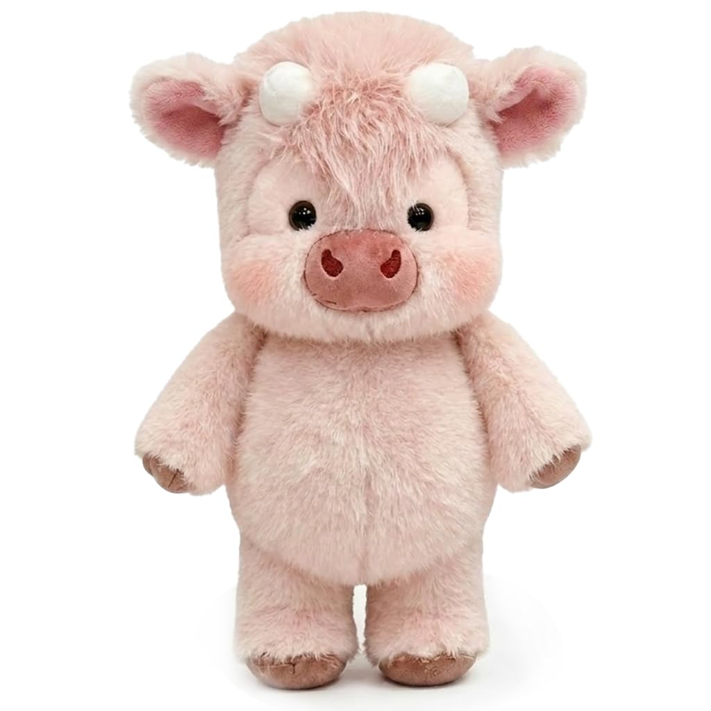 Highland Cow Plush Toy, Soft Highland Cow Squishy Weighted Teddy, Cute Cow Teddy Plushies for Kids & Adults, Cozy Weighted Stuffed Animal Gift (Pink)