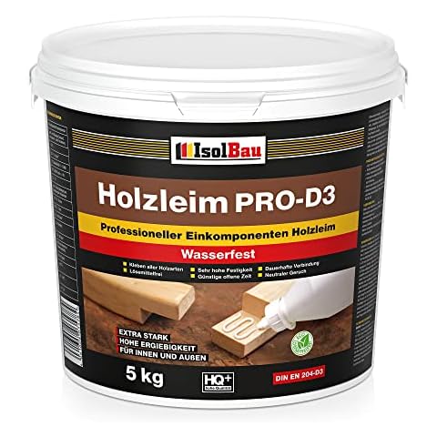 Isolbau Holzleim PRO-D3 - Extra starker Holzkleber für alle Holzarten, für Innen & Außen, Wasserfest, Lösemittelfrei - 5 kg Eimer Cover