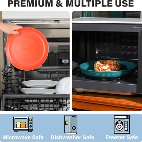 Image of Wheat Straw & Bamboo Fiber Plates Set, Lightweight Dinner Plates, Microwave and Dishwasher Safe, Plates Easy to Clean & Reusable (9 Inches, Blue, Set of 6) (8, Orange)