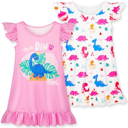 2Pcs Girls Dress 3-7 Years Princess Short Sleeves Soft Night Sleep Dress for Girls to Wear in Night