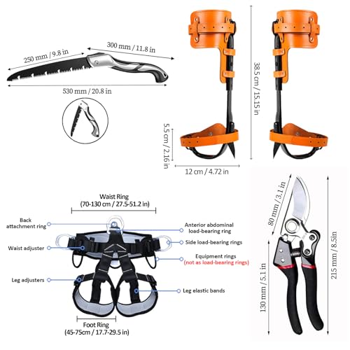 Image of Tree Climbing Gear, Tree Climbing Spikes, Tree Climbing Gear with Adjustable Climbing Straps and Steel Core Flip Line, Rock Climbing Kit with Triple Lock Lanyard Adjuster