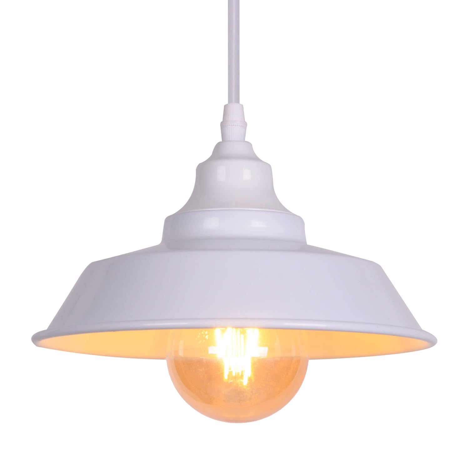 Blanco Lámpara colgante industrial, pantalla de lámpara colgante de metal Moderno, base de bombilla E27 lámpara de techo industrial para cocina de restaurante (sin bombilla)