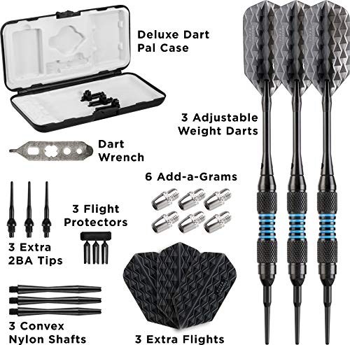 Viper Bobcat Adjustable Weight Soft Tip Darts with Storage/Travel Case: Black Coated Brass, Blue Rings, 16-19 Grams - Image 4