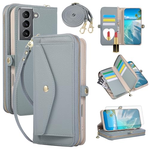 Coque Samsung S22 Plus avec fermeture éclair miroir et porte-cartes intégrés