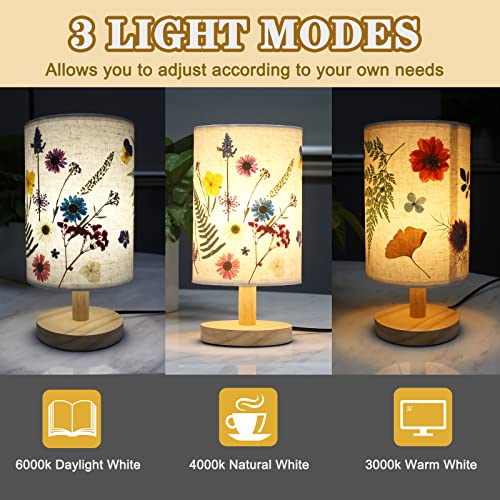 Tusauw Pressed Flowers Bedside Lamp Floral Table Lamp 3 Light Modes Real Dried Flower Bedsides Lamp Decor Lampshade Floral Lampshade Floral Table Lamp For Bedroom Living Room (Orange) #TOP3
