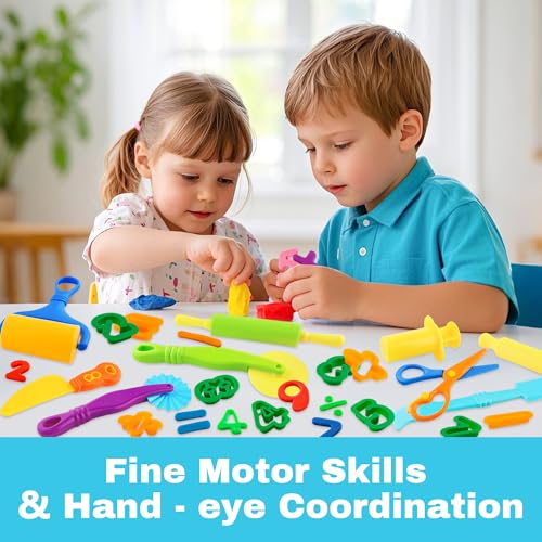 Dough Tools 24pcs Dough Tools Play for Kids Clay Accessories with Rolling Pins,Number Cutters,Roller,Safety Scissors,Plastic Knife - Image 4