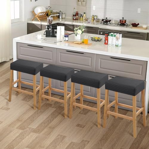 Image of YISUN Stool Covers Rectangle - 4 Pack Stretch Waterproof Saddle Seat Cover Counter Bar Stools Bar Chairs Covers Kitchen Island Chairs Cushion Protector