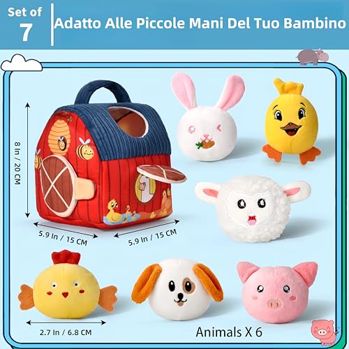 Giochi Montessori Neonato 6-12 Mesi - Casa Morbida Animali Da Fattoria Con Fienile/Sonaglio/Specchio Neonati Montessori Sensoriale Educativo Per Bambini 1 2 3 Anni, Regalo Perfetto Per Neonati E Prima - 6