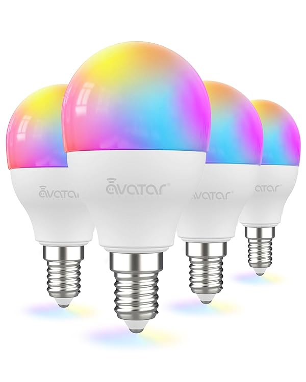 Avatar Controls 4 Pack E12 Smart LED Light Bulb, 5W Alexa Small Base Candelabra Bulbs, Wi-Fi Ceiling Fan Bulbs Color Changing Timer Music Sync, 2700-6500K by Avatar Controls - Used condition - US$22.39