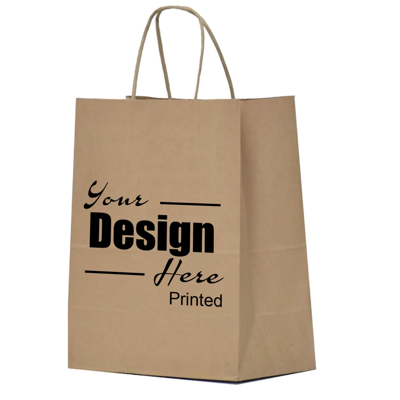 10pcs Custom Kraft Paper Gift Bags – Printed Text & Photo | Personalised 21 x 8 x 15cm Bulk Brown Goodie Bags for Weddings, Birthdays, Parties & Retail Packaging | Shopping Bags with Handles