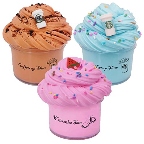 Sunool 3 Pack Butter Slimes, Cafe Brown,Pink Watermelon, Ocean Blue Slime Putty Stress Relief and Scented Sludge Toy, for Boys and Girls