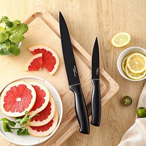 Image of Marco Almond Kitchen Knife Set with Block and Sharpener MA23, 17 Pieces Knife Block Set Stainless Steel Chef Black Knives Set for Kitchen