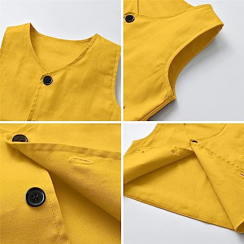 Sangtree Boys Dress Clothes Set, 3Pcs Formal Suits With Bowtie Dress Shirt + Suspender Pants + Suit Vest Wedding Clothing Outfits For Boys, 1# Yellow, 18-24 Months = Tag 90 #TOP4