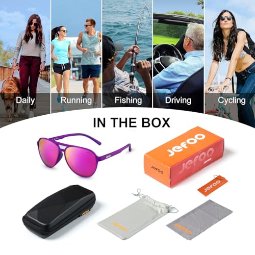 Image of Jefoo Polarized Aviator Sunglasses for Women Men Retro Trendy Sports Sunglasses for Outdoor UV400 Protection
