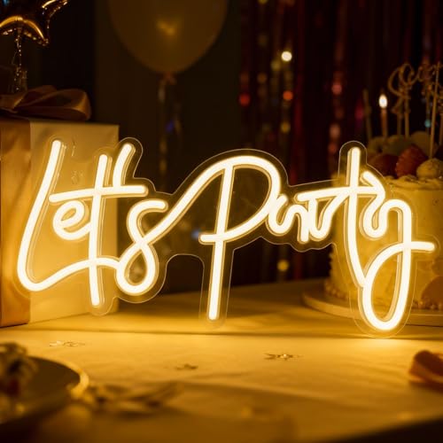 Miootly Lets Party Neon Sign for Party Wall Decor LED Lets Party Light up Sign for Backdrop 16x 7 USB Powered 10 Warm Brightness Settings Light up Signs Birthday Bachelorettle Wedding Parties Bar