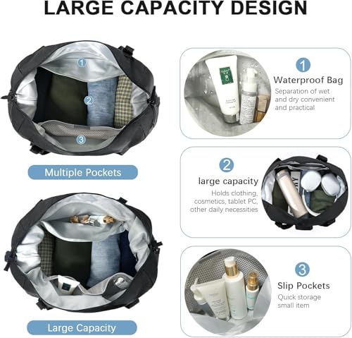 Gym Bag for Men Women, Tactical Travel Duffel bag with Removable Dividers & Shoe Compartment, Weekender Carry on Bag with Toiletry Bag, Overnight Range Bag for Workout Soccer Yoga Gym4