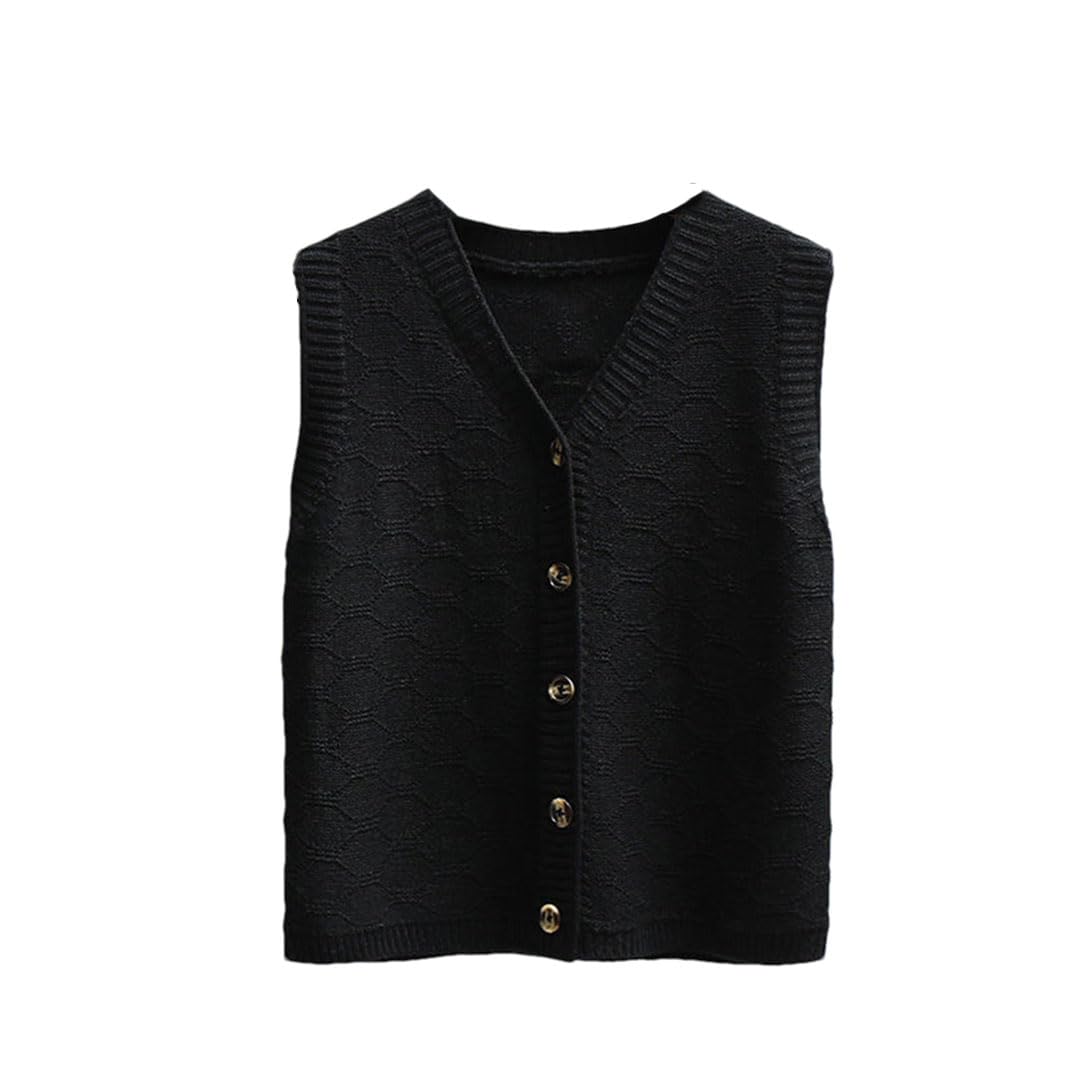 Alloaone Gilet Cardigan con Bottoni in Lana Lavorata A Maglia con Scollo A V Ampio da Donna