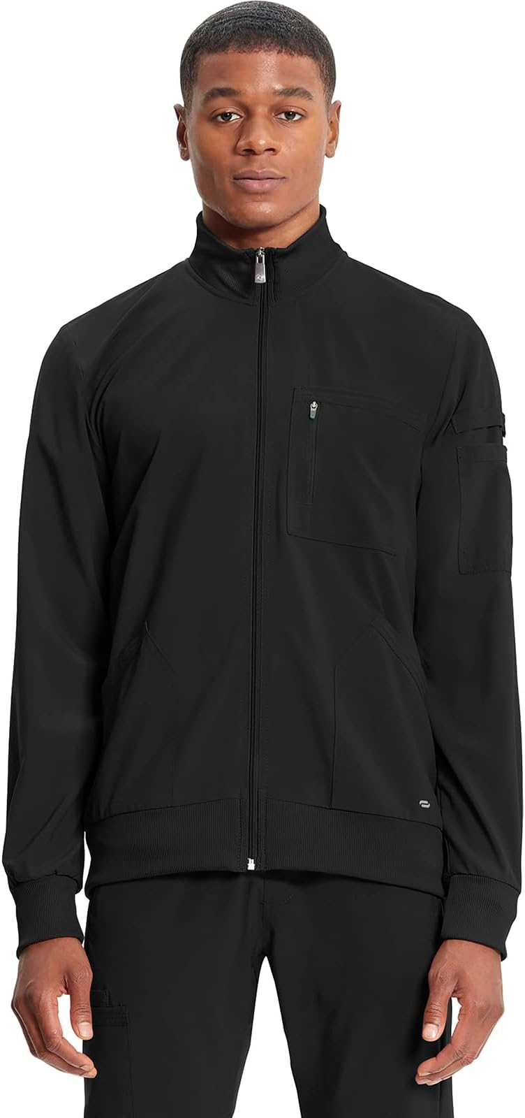 Infinity Mens Zip Front Warm-Up Scrub Jacket, Modern Fit, 5 Pockets, Rib-Knit Panels Moisture Wicking - CK305A
