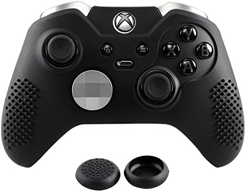 eXtremeRate Black Soft Anti-Slip Silicone Cover Skins, Controller Protective Case for New Xbox One Elite Series 2 with Thumb Grips Analog Caps