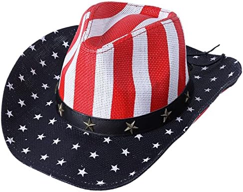 Classic American Flag Cowboy Hats Independence Day Sun Hat Western Cowboy Hat Summer Straw Hat for Men Women, Vintage USA Flag Outdoor Sunhat for Kids Aldult