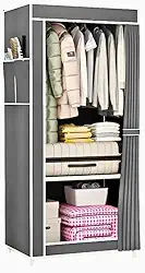 Guarda Roupa Closet Dobrável Organizador com Capa de Tecido 1 Porta 146 cm x 56cm x 44 cm (Cinza)