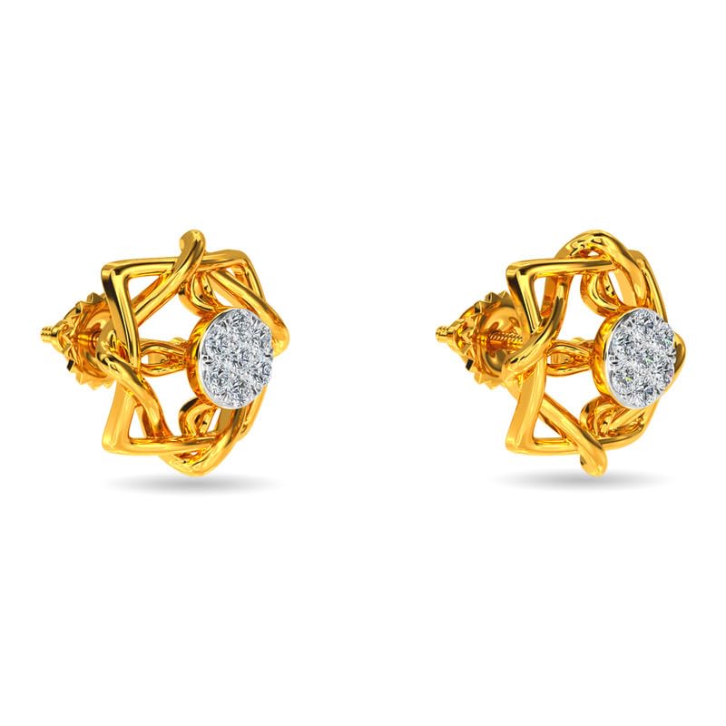 Image of KISNA JEWELS 14KT|18KT BIS Hallmark Pure Gold and Diamond Stud Earrings For Women with Screw Back clouser
