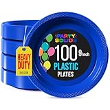 Exquisite 9 Inch. Dark Blue plastic plates - Solid Color Disposable Plates - 100 Count