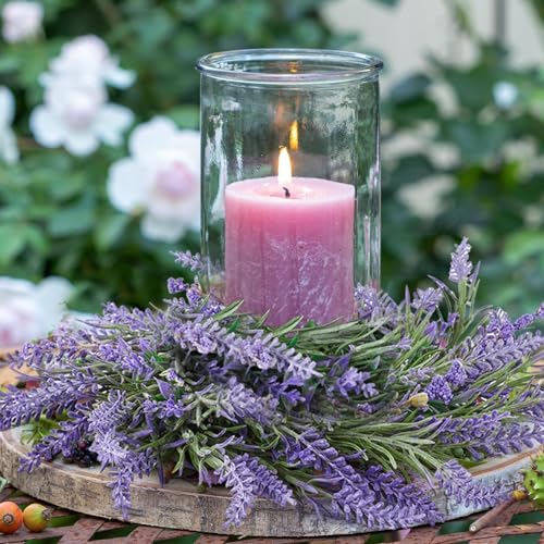 Image of 4 Pcs Lavender Candle Rings Wreaths Mini Purple Wreath Table Centerpieces 3 Inch Floral Wedding Ring Wreaths Pillar Lavender Candle Holder for Spring Summer Home Door Party Decoration