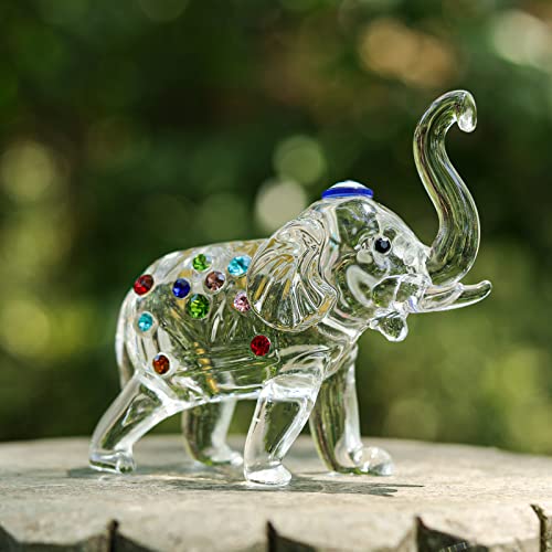 Longwin Crystal Elephant Statu Glass Elephant Figurines With Trunk Up Art Glass Animal Sculpture Collectible Figurines Lucky Feng Shui Home Decor Ornaments #TOP1