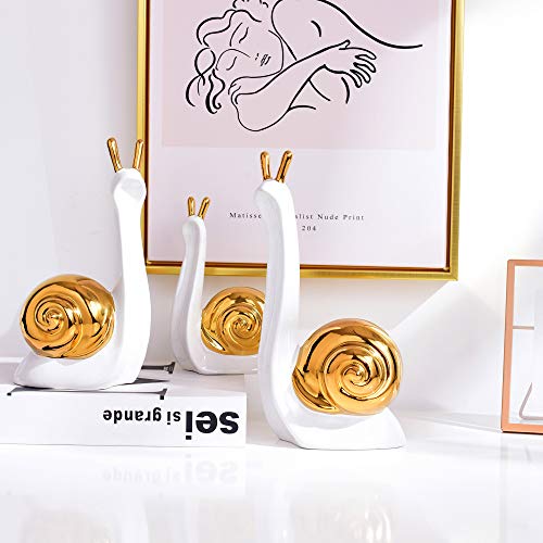 Mayiaho Modern Statues For Home Decor White Gold Ceramic Sculptures Small Animal Figurines Shelf Table Top Bookshelf Living Room Accents Clearance Items Rustic Art Objects Hand Snail(White-Woniu) #TOP2