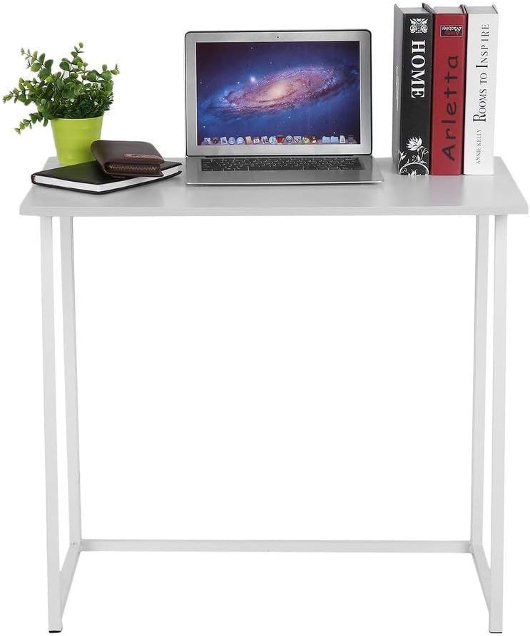 Huisenuk I Shape Folding Office White Computer Desk Table White Simple Small Home PC Laptop Table Study Desk for Student Wedding Reception Table Meeting Table on Workstation (Folding Table White)
