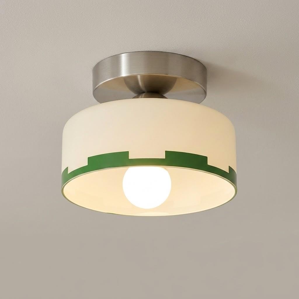 Vintage Cylindryczna Lampy Sufitowa, Plafon Mleczne Szkło Korytarz