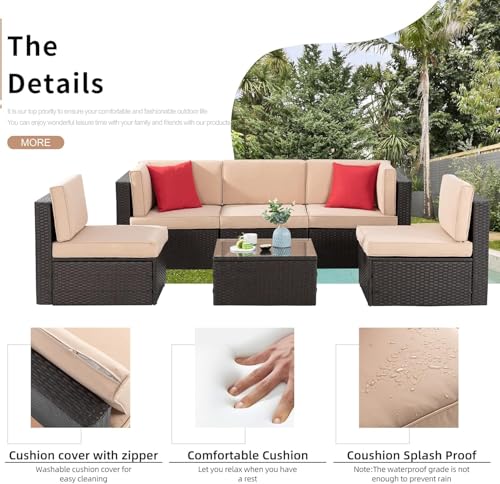 Shintenchi DSF67 6 Pieces Patio Furniture Sets Outdoor All-Weather Sectional Patio Sofa Set Pe Rattan Manual Weaving Wicker Patio Conversation Set thumb #4
