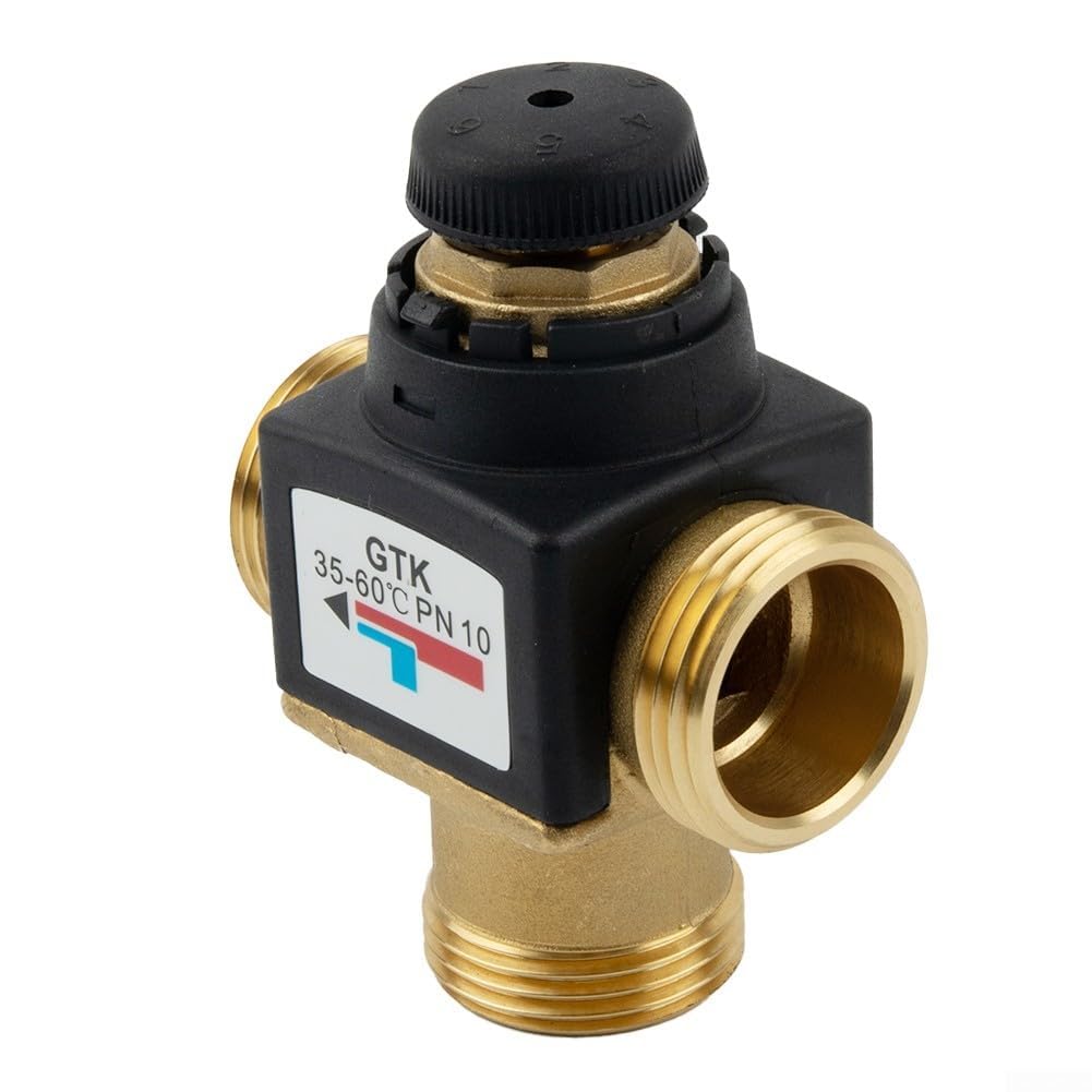 Valvola termostatica a 3 vie, 35-60 °C, corpo in ottone con filettatura maschio DN20 DN25 per elettrodomestici ad acqua calda o sistemi di riscaldamento a pavimento con spegnimento di sicurezza (DN25)