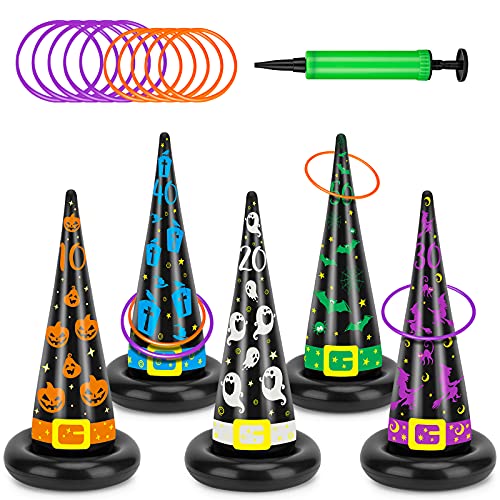 5 Pack Halloween Ring Toss Game with 10 Plastic Rings, Halloween Inflatable Witch Hats Toys for Kids Adults Halloween Party Game Indoor Outdoor with Air Pump 5 Pack Halloween Ring Toss Game with 10 Plastic Rings, Halloween Inflatable Witch Hats Toys for Kids Adults Halloween Party Game Indoor Outdoor with Air Pump