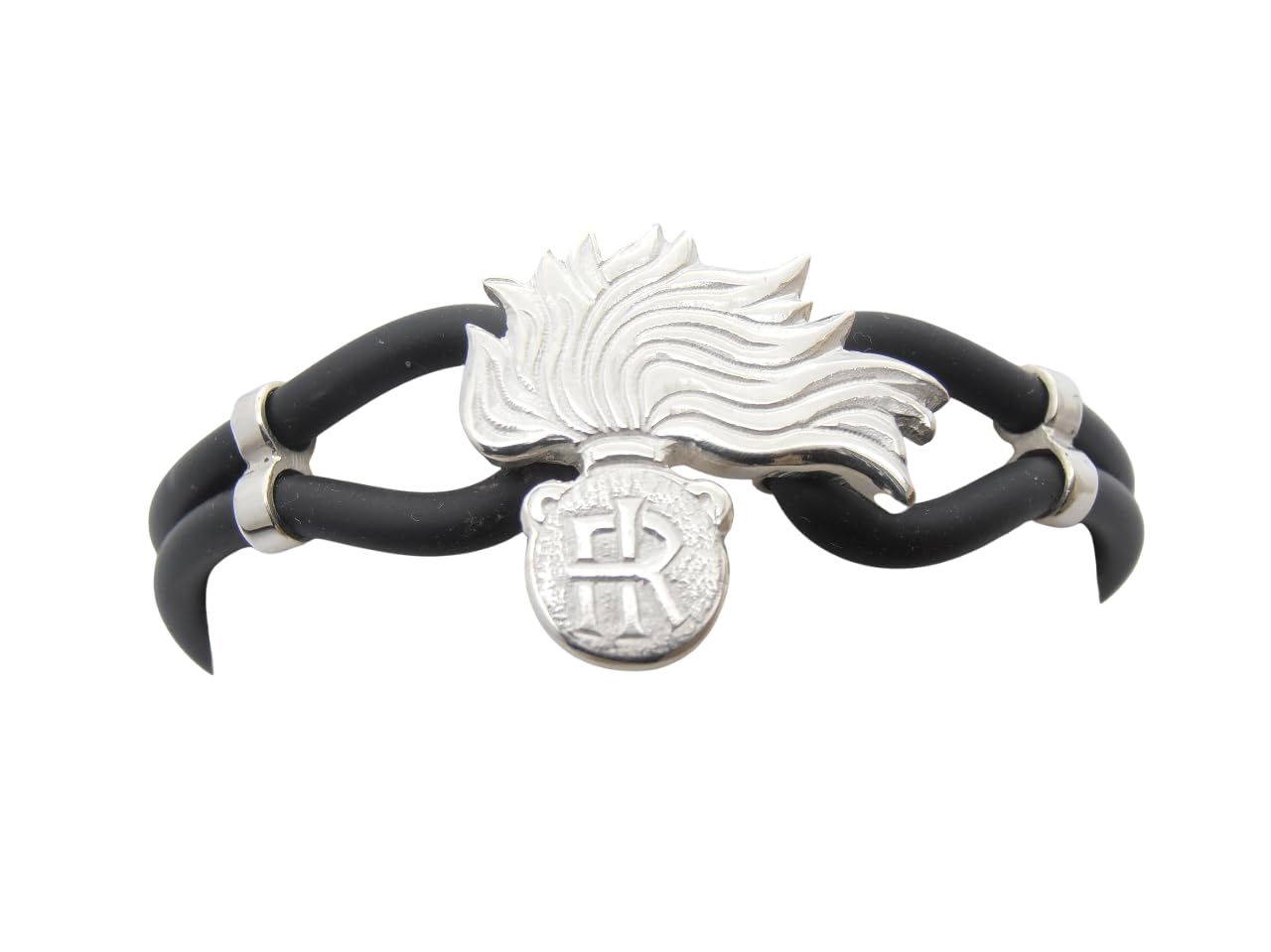 Fiamma dell'Arma dei Carabinieri : Braccialetto in Argento 925 e Caucciù - Bracciale
