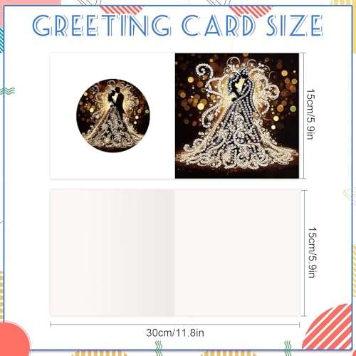 Image of AiYuanzsh 6 Pack Diamond Painting Greeting Cards with Envelopes, DIY 5D Diamond Art Card Kit Romantic Wedding Couples, 30x15cm Handmade Rhinestone Cards Crafts for Wedding Wishes and Celebration