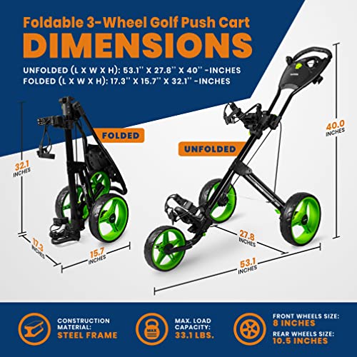 Carrinho de golfe júnior dobrável de 3 rodas, suportes superiores e inferiores com alça elástica, si