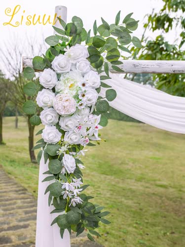 Lisuun Wedding Arch Flowers, Artificial Flowers For Decoration, Large Flower Swag For Holy And Pure Wedding Ceremony Floral Decor - Pack Of 2 (Pure White & Ivory White, 16.61 X 12.09 X 4.76 Inches) #TOP2