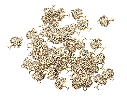 50 Pcs Tree Charms Tree of Life Pendants 0.83x0.63 Inch (Antique Gold)