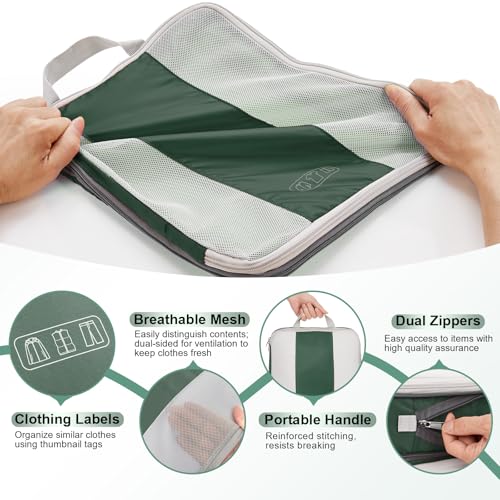 Image of OlarHike 10 Set Compression Packing Cubes for Travel Essentials,Compressible Expandable Space Saver Bags for Organizing Clothes,Luggage Suitcase Garment Bags with Over 1000 pcs Mesh Holes(Dark Green)