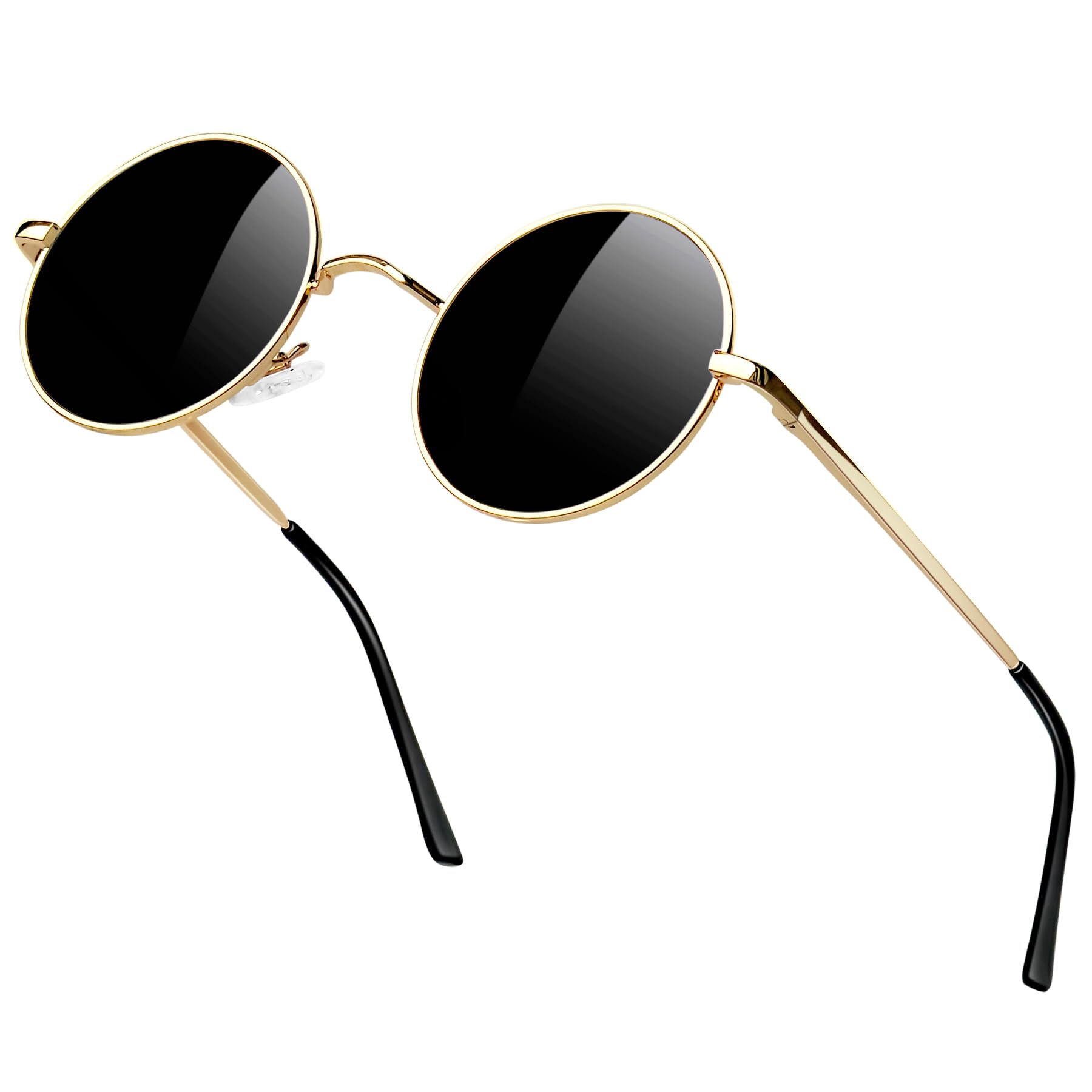 Hippie Round Polarized Sunglasses for Women Men, Small Circle Sun Glasses Classic Vintage Retro Shades Metal Frame UV400 Protection