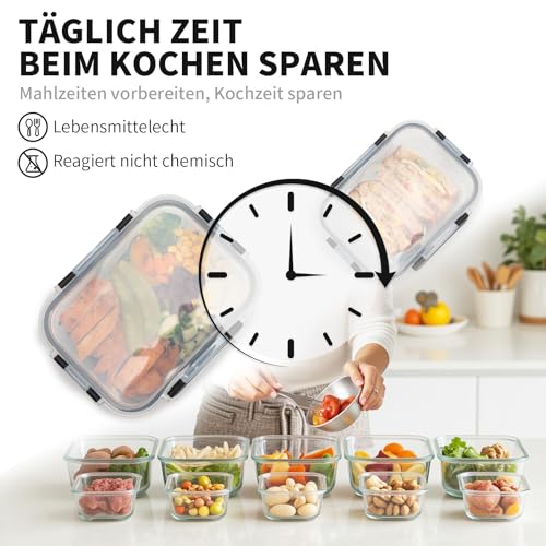 S SALIENT Glas-Frischhaltedosen Set,meal prep boxen,Glasbehälter mit deckel,Lebensmittelbehälter Brotdosen Lunchbox… – Ansicht 5