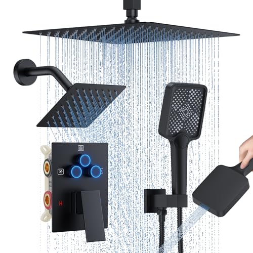 Shower Faucet Set, 12' Ceiling Mount Rainfall Shower System with 2 Rain Shower Head and...