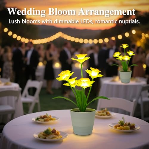 Image of Artificial Yellow Daffodil Flower Lamp Night Light for Bedroom Bar Coffee Shop Wedding Decor, Gifts for Women Mom Daughter Grandma Girlfriend Coworker Friend Birthday Christmas Valentines Mothers Day