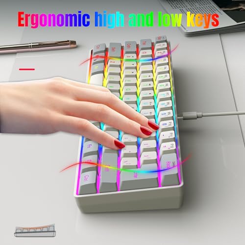 Image of Snpurdiri 60% Wired Gaming Keyboard, 61 Keys RGB Backlit Small Gaming Keyboard for PC /Mac Gamer, Typist, Travel, Easy to Carry on Business Trip(Grey-White)